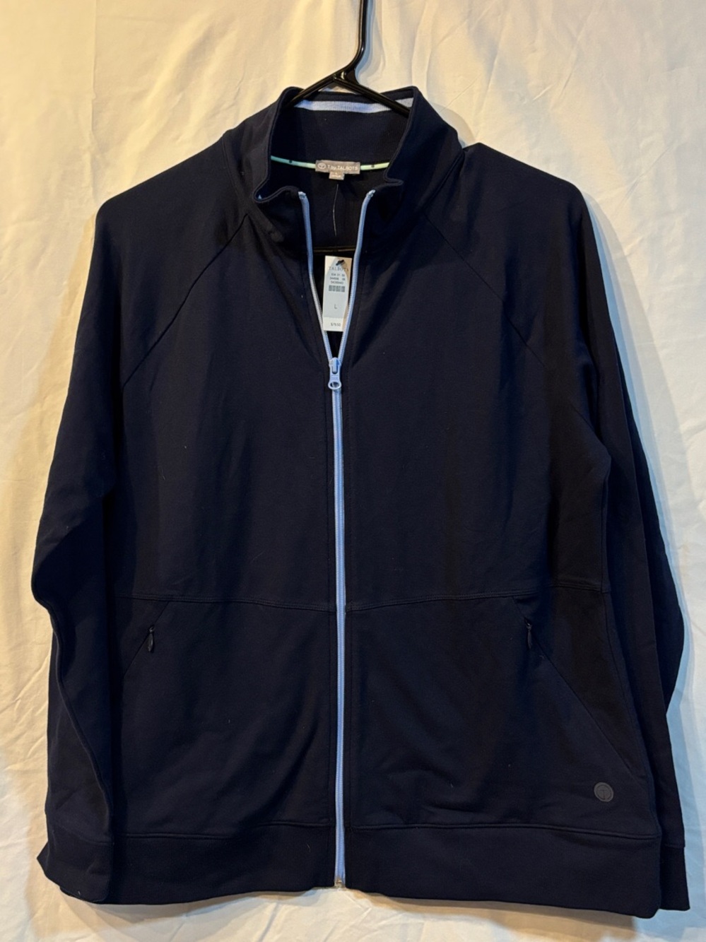 Talbots Navy Lightweight Full-Zip Jacket with Light Blue Trim